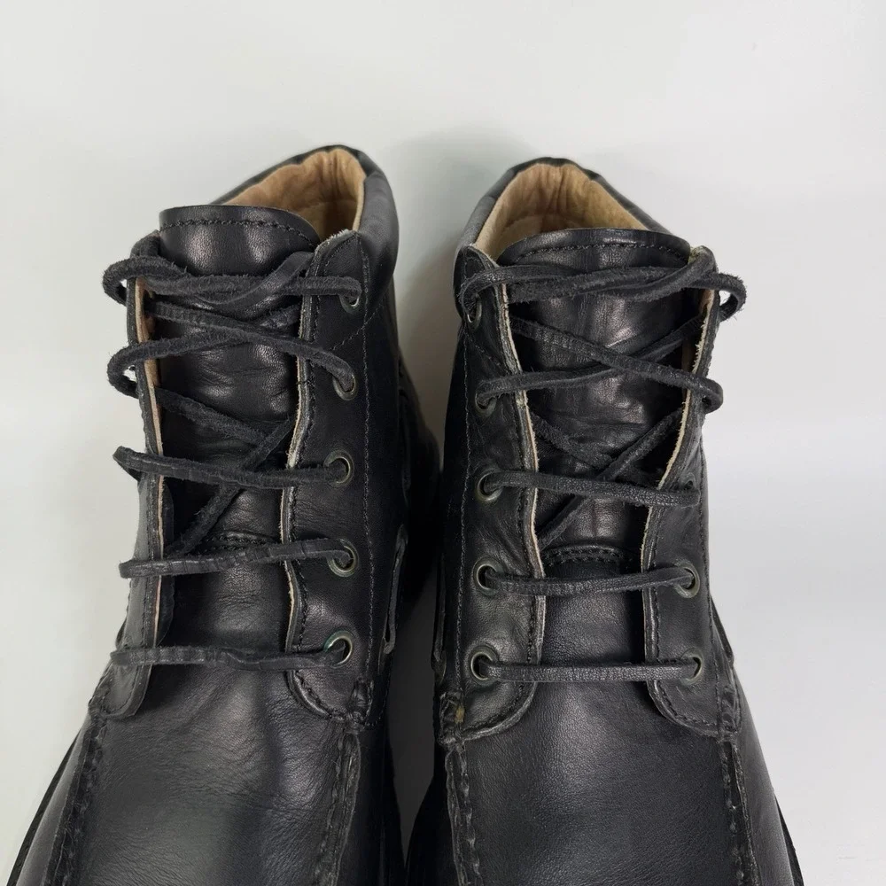 Vintage J.Crew Leather Moc Toe Work Boots Men's 10.5 D Lug Sole Rubber Logger